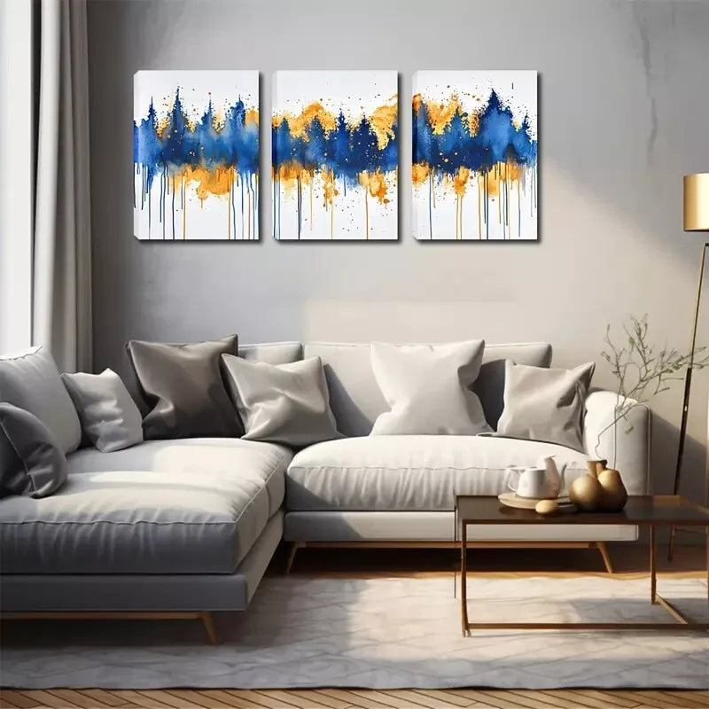 3pcs Vibrant Blue & Golden Tree Design   Wall Art Set Canvas Framed 40x60cm - High Quality Print 100% Australian Made Wall Canvas Ready to Hang