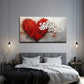 Red & White Floral Heart Modern Wall Art Canvas Office Home Room Framed 120x60cm