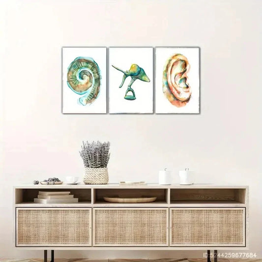 3pcs Poster with Ear And Tooth Pattern Metal Print Ready to Hang Art