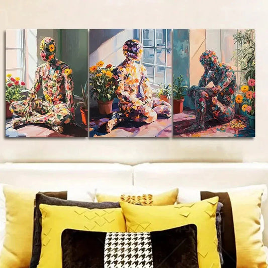 3pcs  Abstract Design with Sunflowers & Floral Wall Art Set Canvas Framed 40x60cm - High Quality Print 100% Australian Made Wall Canvas Ready to Hang
