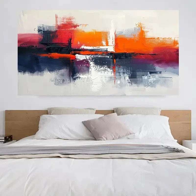 Vibrant Orange Red & Blue Wall Art Canvas Office Home Room Framed 80x45cm