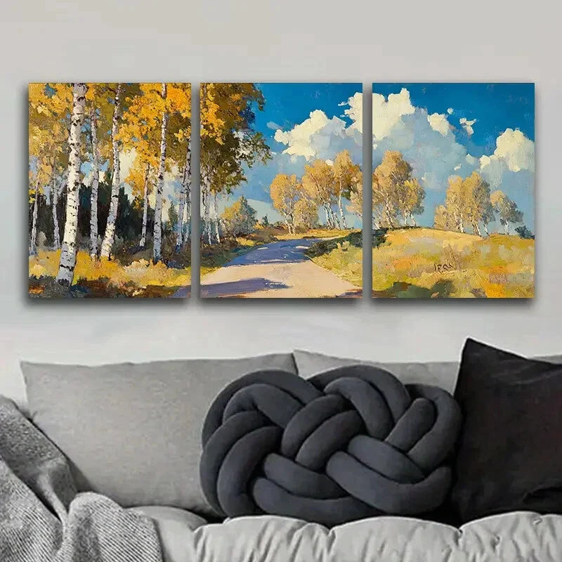 3pcs Birch Forest in Autumn, Trees Metal Print Ready to Hang Art