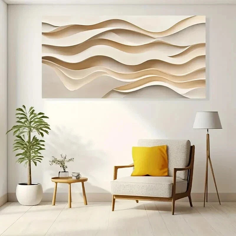 Beige Wave Pattern Wall Art wall canvas office home room framed 120x60cm