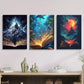 3pcs Magical White Mountains, Metal Print Ready to Hang Art