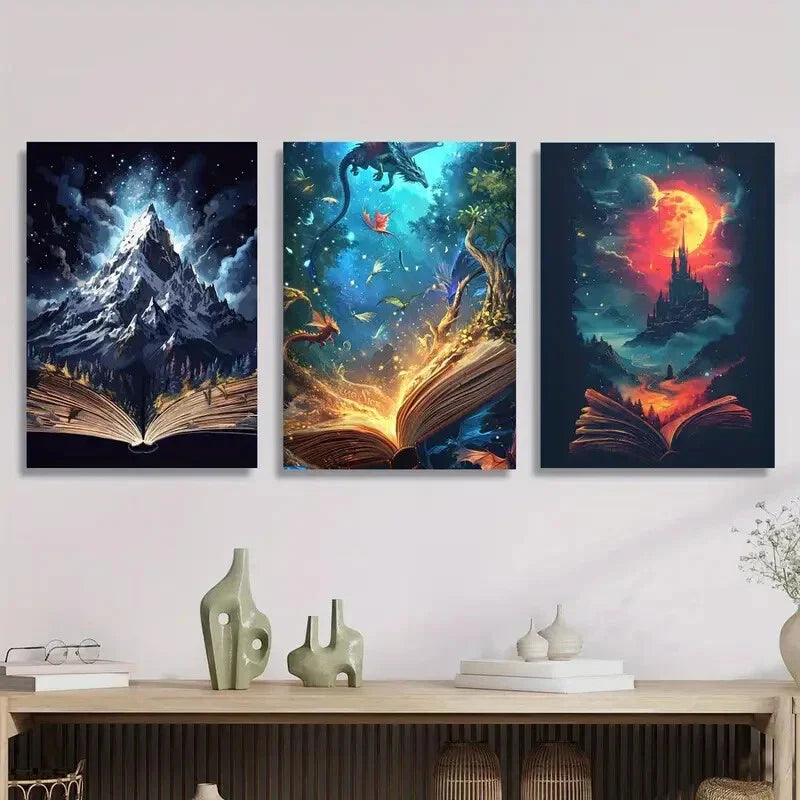 3pcs Magical White Mountains, Metal Print Ready to Hang Art