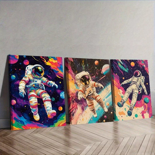 3pcss An Astronaut Floating In Space Wall Art Set Canvas Framed 40x60cm - High Quality Print 100% Australian Made Wall Canvas Ready to Hang