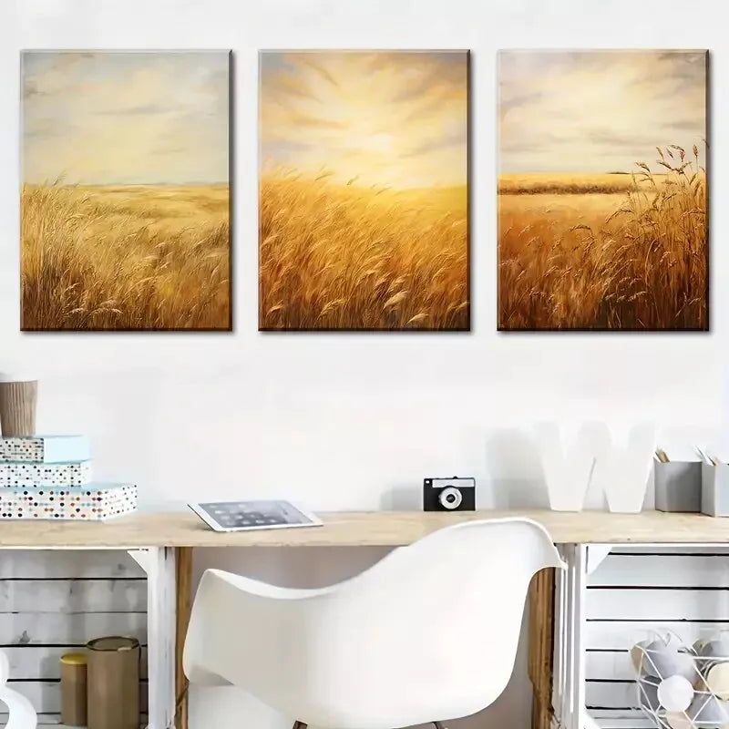 3pcs  Golden wheat fields, harvest farm country Wall Art Set Canvas Framed 40x60cm - High Quality Print 100% Australian Made Wall Canvas Ready to Hang