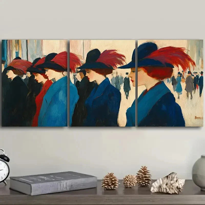 3pcs People in the market Metal Painting Print Ready to Hang Art