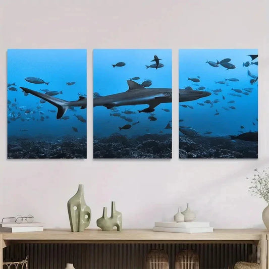 3pcs Ocean Shark Metal Print Ready to Hang Art