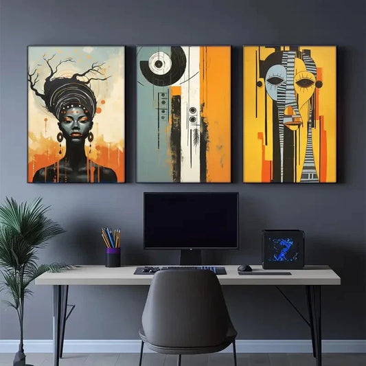 3pcs African Geometric Patterns & Modern Aesthetic Metal Print Ready to Hang Art