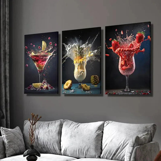 3pcs Abstract Lemon Pineapple Strawberry Wall Art Set Canvas Framed 40x60cm - High Quality Print 100% Australian Made Wall Canvas Ready to Hang