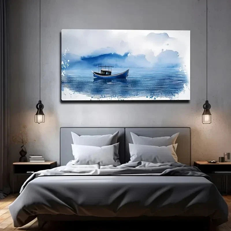 Tranquil River Scene Wall Art Canvas Office Home Room Framed 80x45cm