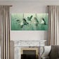 3pcs Elegant Crane Flight in Forest Asian Metal Print Ready to Hang Art