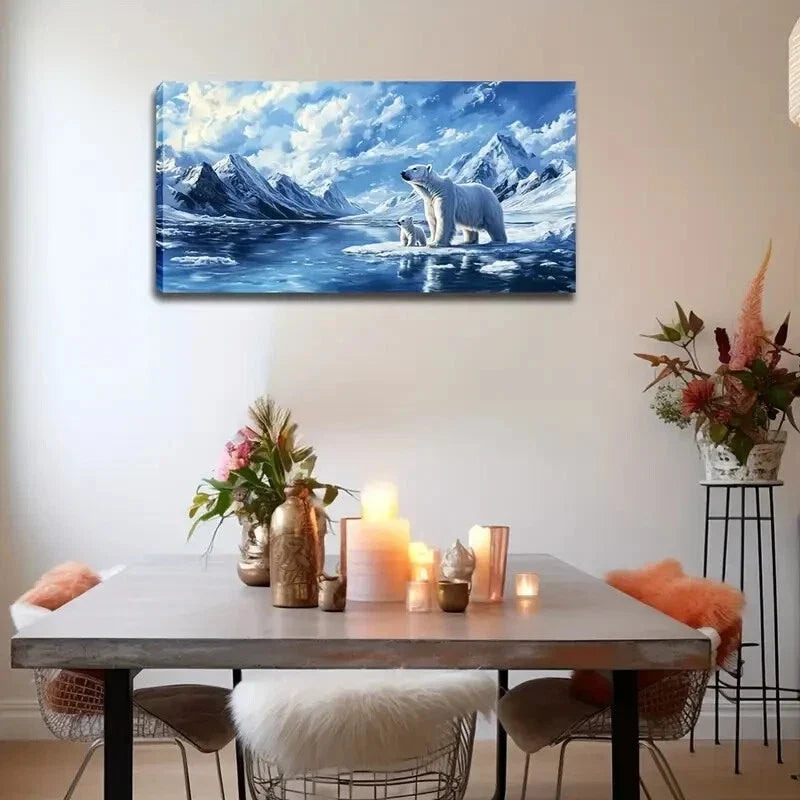 Modern Minimalist Polar Bear Wall Art Canvas Office Home Room Framed 120x60cm