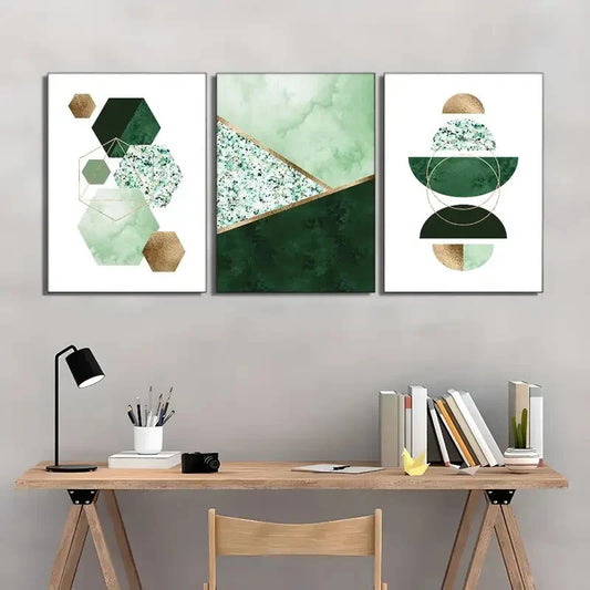 3pcs Artistic Accent Green Pattern is a Poster Metal Print Ready to Hang Art