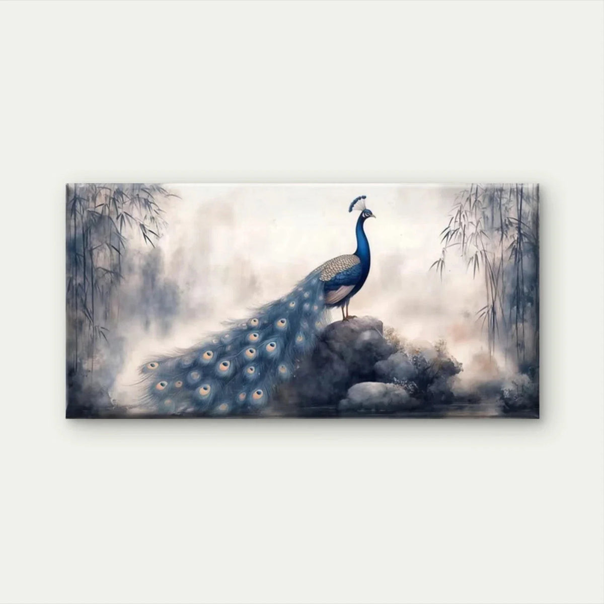Elegant Blue Peacock Wall Art Canvas Office Home Room Framed 80x45cm