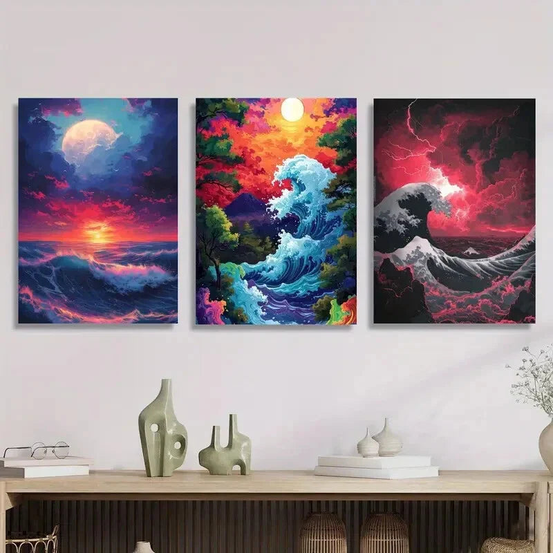 3pcs Colorful Abstract Ocean Scenes Metal Print Ready to Hang Art