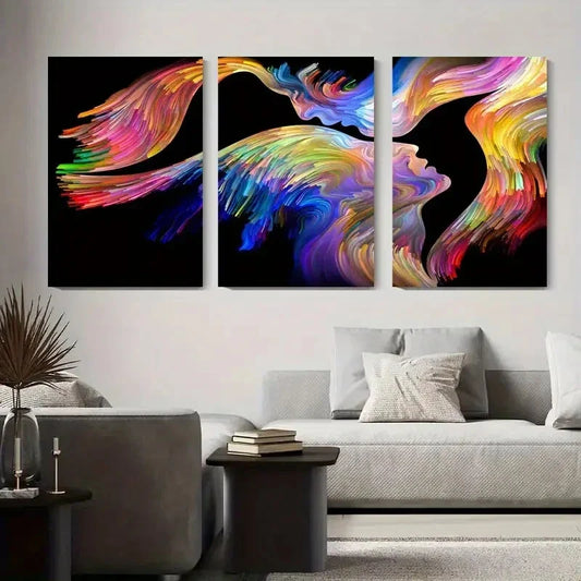 3pcs Vibrant Abstract Love Colorful Face Portrait Metal Print Ready to Hang Art