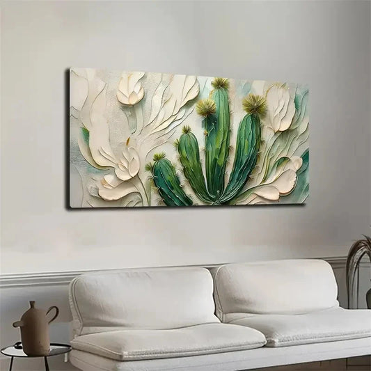 Vibrant Cactus and Floral Wall Art canvas office home room framed 120x60cm