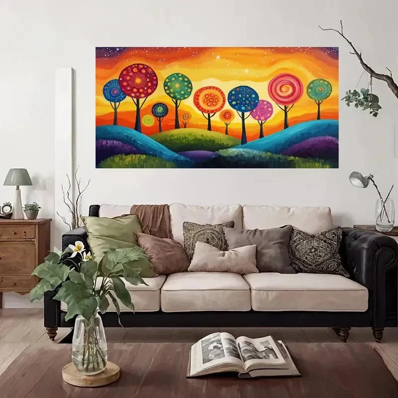 Modern Vintage Abstract Trees Wall Art Canvas Office Home Room Framed 120x60cm