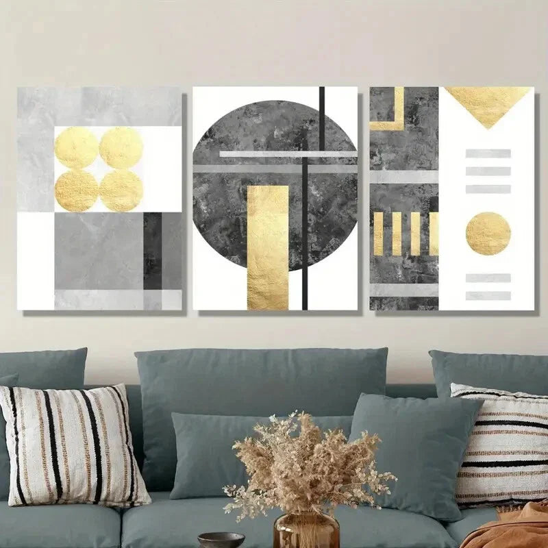 3pcs ,Featuring a Simple, Gilded Design Metal Print Ready to Hang Art
