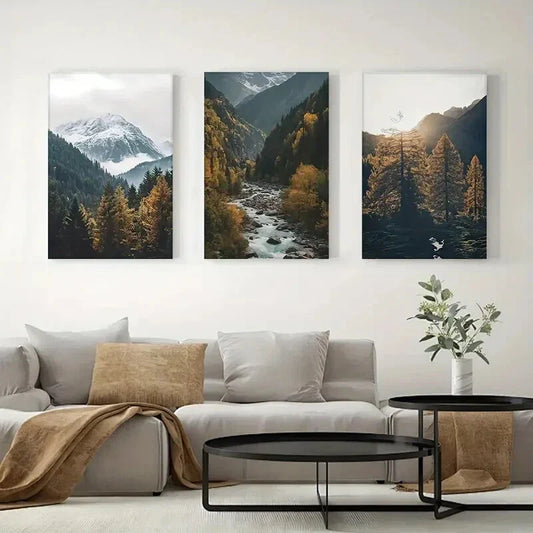 3pcs  mountain peaks and snowy mountains Metal Print Ready to Hang Art