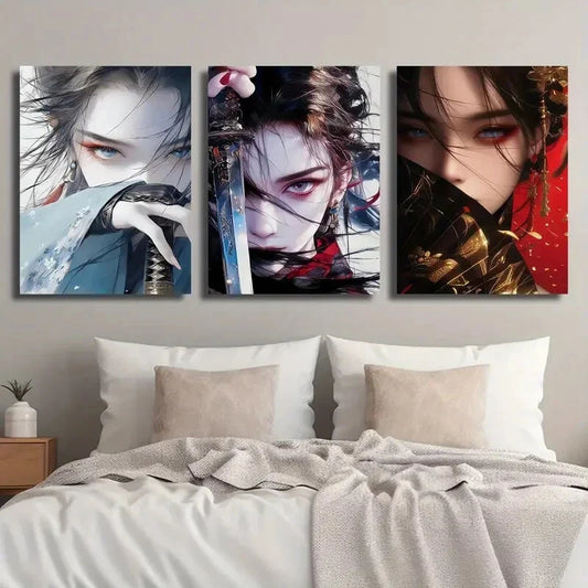 3pcs Girl Anime Swordsman Female Metal Print Ready to Hang Art