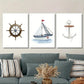 3pcs  watercolor style painting of rudder sailboat Metal Print Ready to Hang Art
