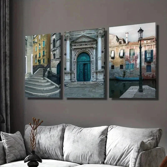 3pcs Band Bridge Grand Canal in Venice Italy Wall Art Set Canvas Framed 40x60cm - High Quality Print 100% Australian Made Wall Canvas Ready to Hang