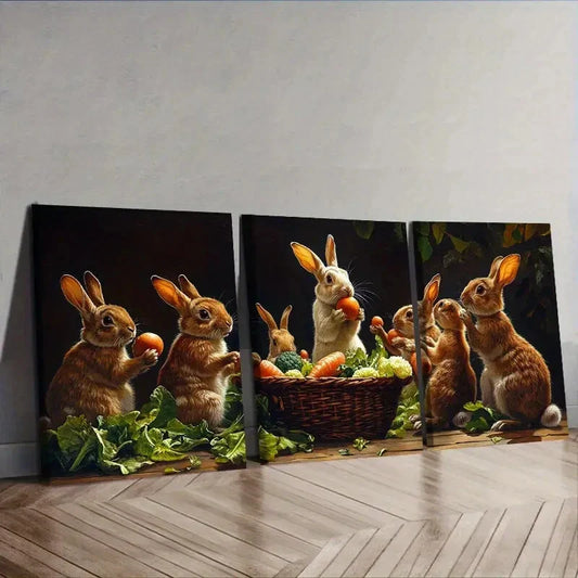 3pcs Rabbit farm Animals Wall Art Set Canvas Framed 40x60cm - High Quality Print 100% Australian Made Wall Canvas Ready to Hang