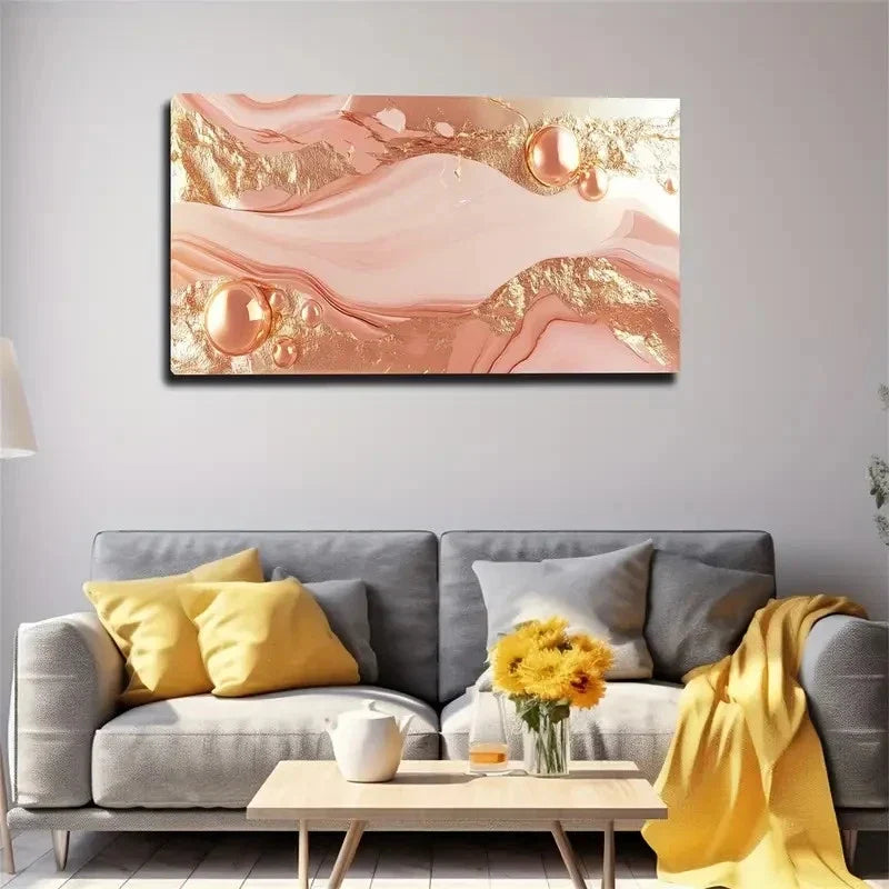 Pink Fluid Water Design Wall Art Canvas Office Home Room Framed 120x60cm