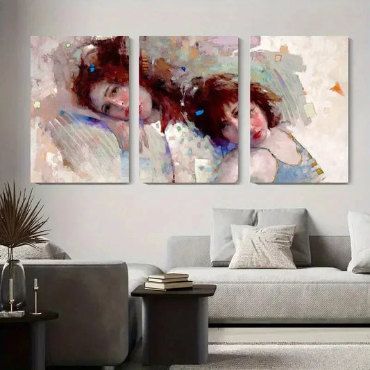 3pcs Female Portraits with Soft Brushstrokes Metal Print Ready to Hang Art