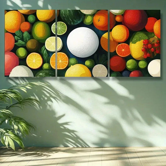 3pcs Snowball, fruit Art Painting Metal Print Ready to Hang Art