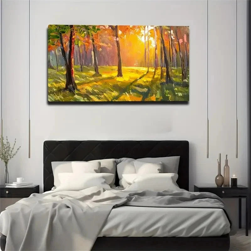Vibrant Forest Décor Modern Wall Art Canvas Office Home Room Framed 120x60cm