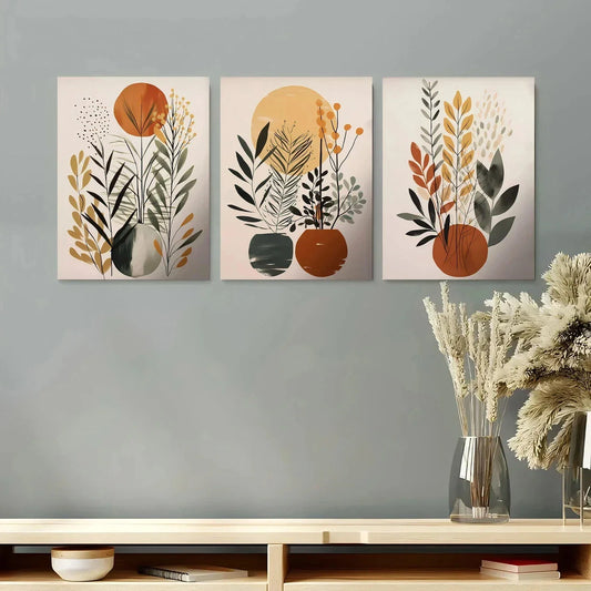 3pcs Boho Abstract Mid Century Metal Print Ready to Hang Art