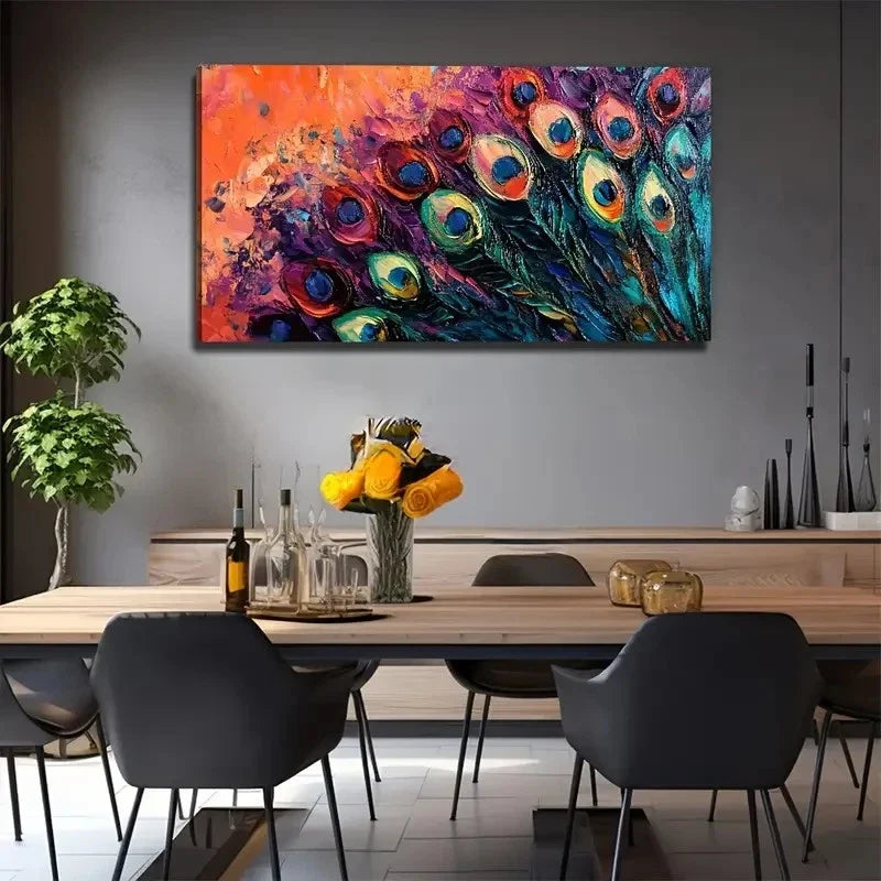 Peacock Feather Vibrant Wall Art Canvas Office Home Room Framed 120x60cm
