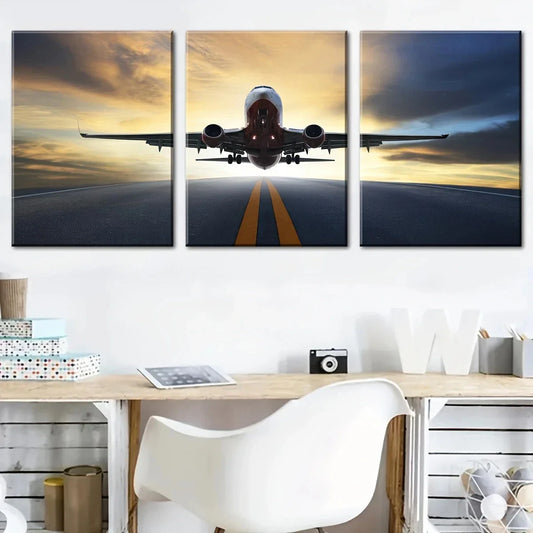 3pcs Airport Take-Off Scenery Metal Print Ready to Hang Art