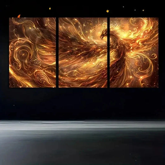3pcs Elegant Phoenix Metal Print Ready to Hang Art