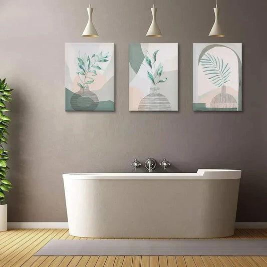 3pcs Botanical Floral Painting Sage Green Metal Print Ready to Hang Art