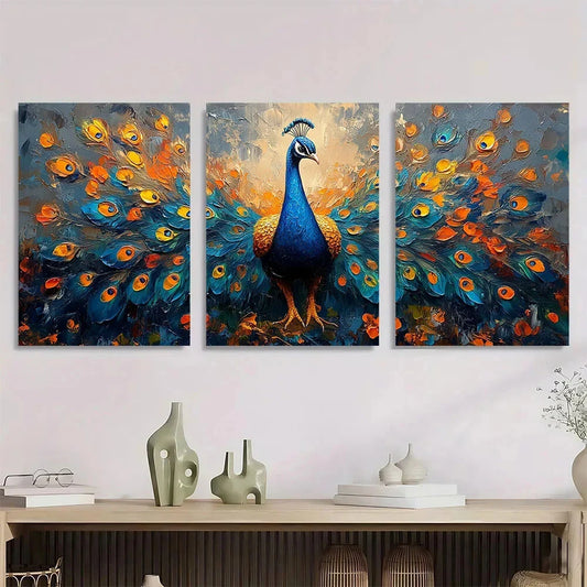 3pcs Painting Peacock Animal Metal Print Ready to Hang Art