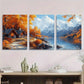3pcs Autumn Mountain Lake Scenes Metal Print Ready to Hang Art