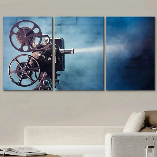 3pcs Vintage Film Projector & Smoke Metal Print Ready to Hang Art