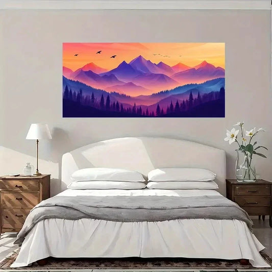 Mountain Sunset Landscape Wall Art Canvas Office Home Room Framed 80x45cm