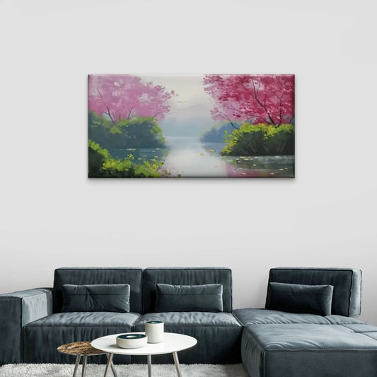 Trees Flowers Lake Forest Wall Art Canvas Office Home Room Framed 80x45cm