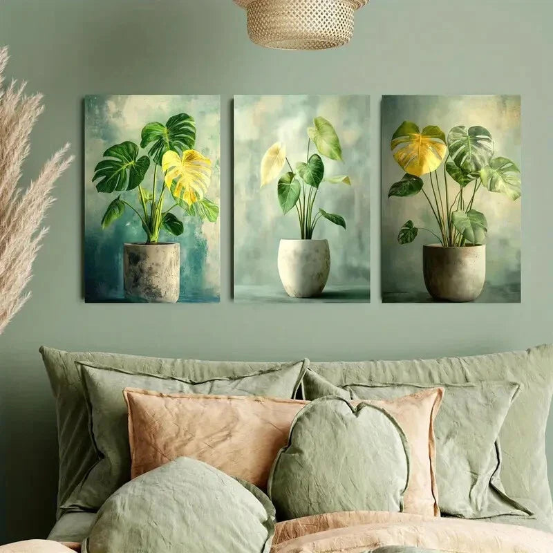 3pcs Green Ivy & Bangladeshi Leaf Plants Metal Print Ready to Hang Art