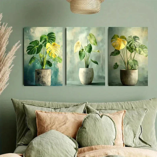 3pcs Green Ivy & Bangladeshi Leaf Plants Metal Print Ready to Hang Art