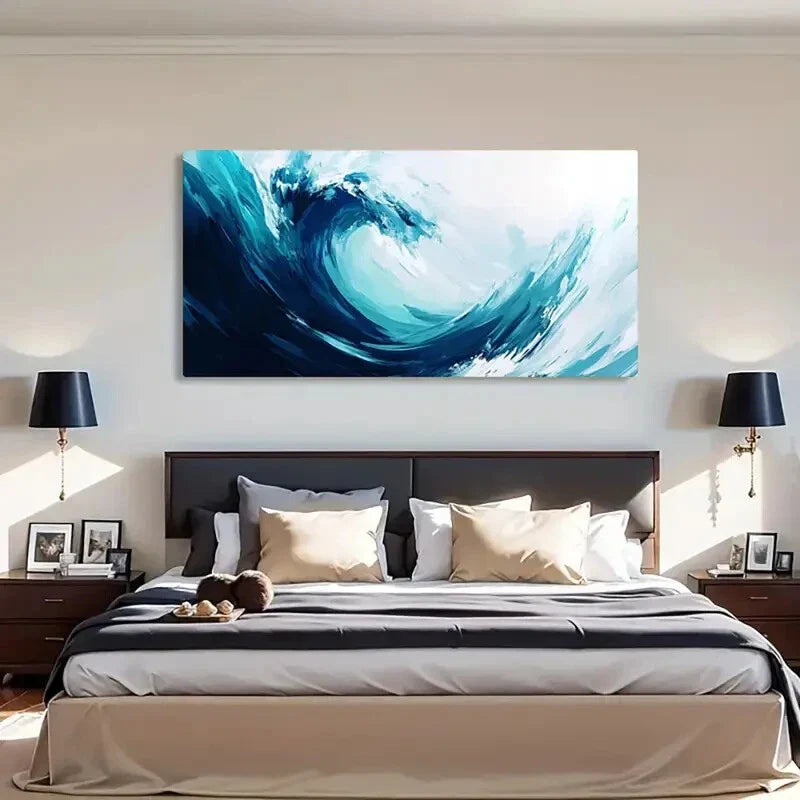 Turquoise Blue Water Texture Wall Art Canvas Office Home Room Framed 120x60cm