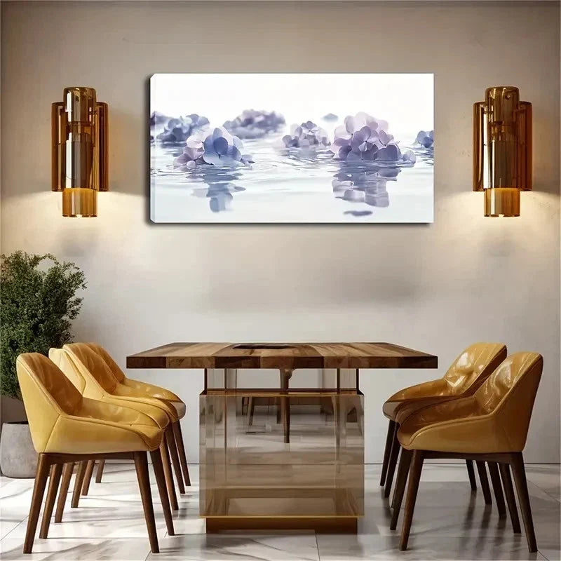 Blue Hydrangeas Floating On Wall Art Canvas Office Home Room Framed 120x60cm