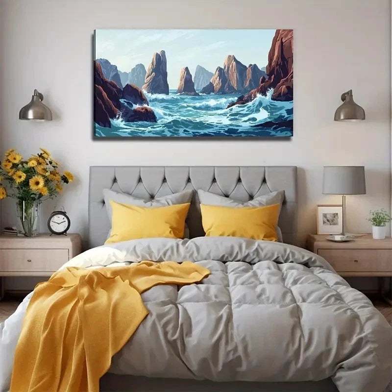Modern Rock Wave Perfect Wall Art Canvas Office Home Room Framed 120x60cm