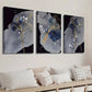 3pcs Blue Golden and Grey Botanical Flower Wall Art Set Canvas Framed 40x60cm - High Quality Print 100% Australian Made Wall Canvas Ready to Hang